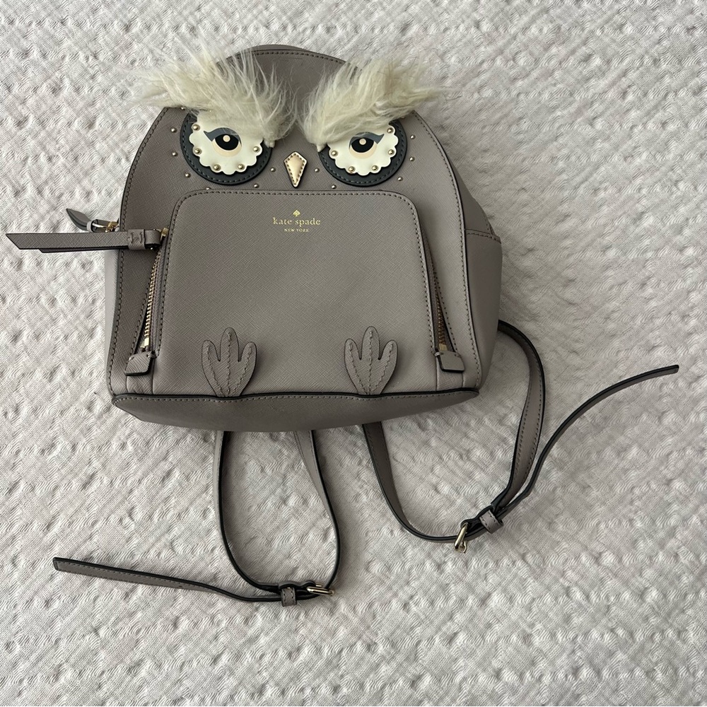 Kate Spade Star Bright Owl Tomi Cityscape Grey Leather Novelty Backpack - Picture 4 of 13